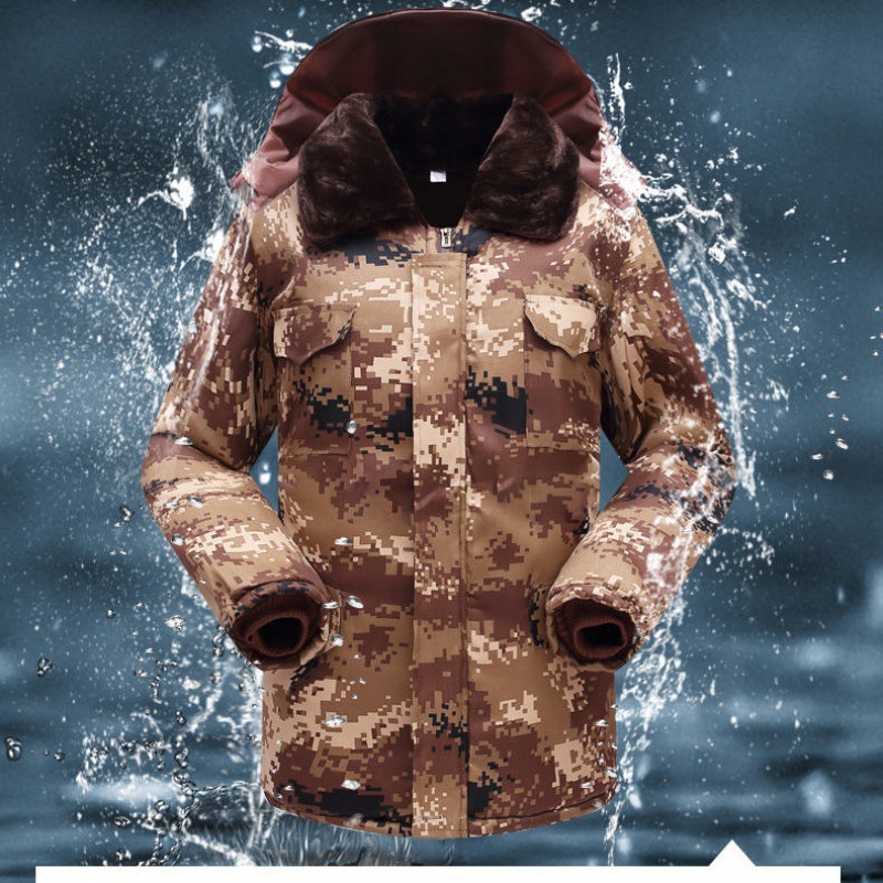 Camouflage cotton-padded clothes, cotton-padded jackets, men's outerwear, cotton-padded jackets, thickened outerwear, winter medium and long military overcoats Item Picture