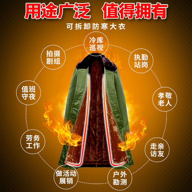 Military green overcoat, winter cotton overcoat, men's thickened security uniform, winter cotton overcoat, labor protection cotton jacket, cold-proof clothing, long style Application Scenario