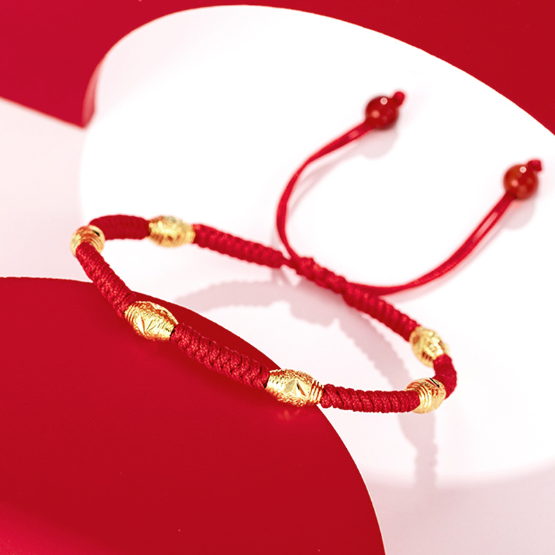 Xuping Jewelry 24K gold-plated retro bracelet for women, pure hand-woven red string bracelet AB81701 Specification image