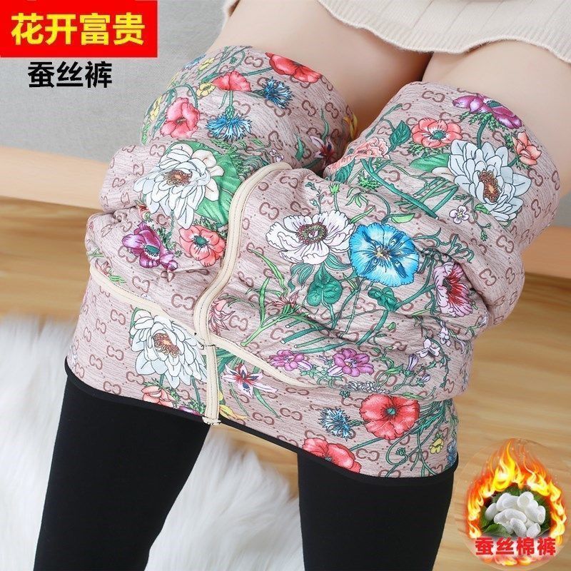 Silk cotton pants, women's winter thickened fleece leggings, one-piece outerwear pants, Northeast extra thick warm pants, wool women's high waist