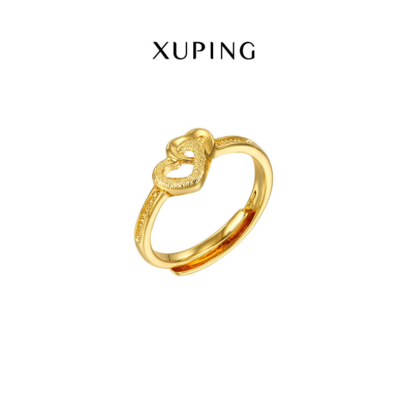 旭平首饰新品简约复古双心戒指镀24k金色厂家批发戒指女S00039793