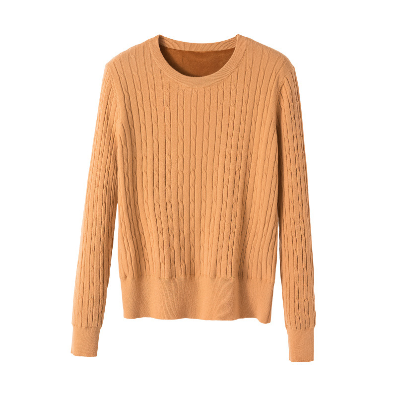 Women's thickened round-neck base layer sweater with fleece, long-sleeved, versatile warm clothes for autumn and winter, pullover, knitted sweater top Item Picture