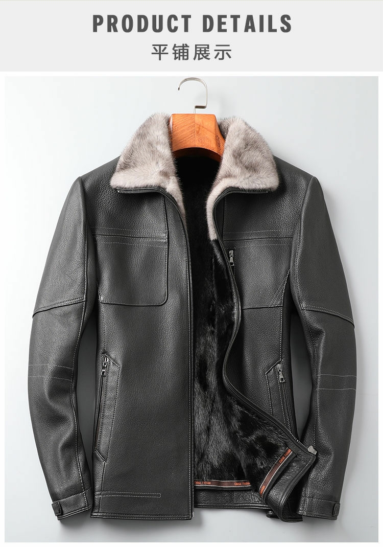 Haining deerskin fur coat male mink inner mink coat whole mink fur one grey mink collar real leather jacket jacket
