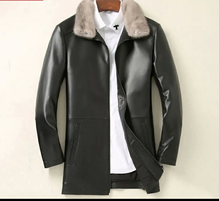 Winter men's real leather down jacket business leisure mink collar sheep leather medium long business jacket