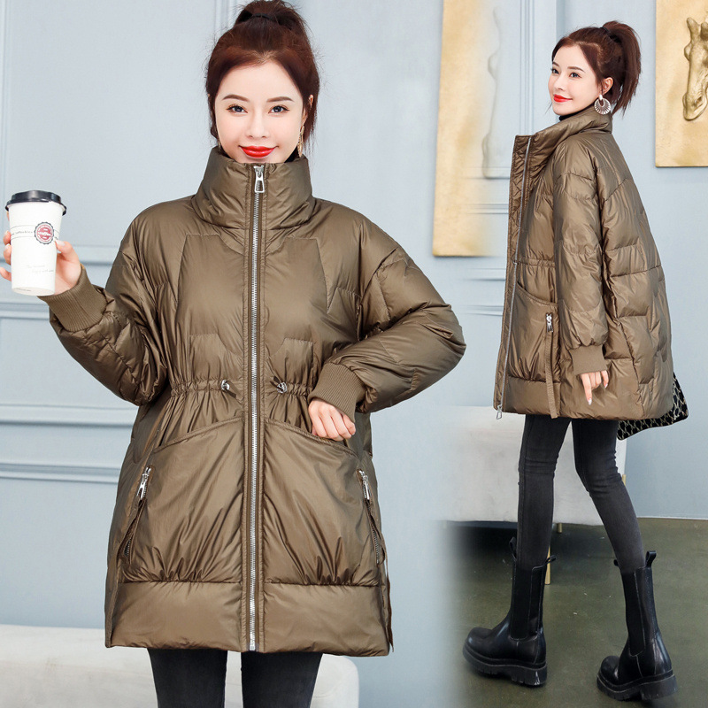亮面羽绒服女中长款2020冬装新款韩版白鸭绒保暖立领宽松时尚外套