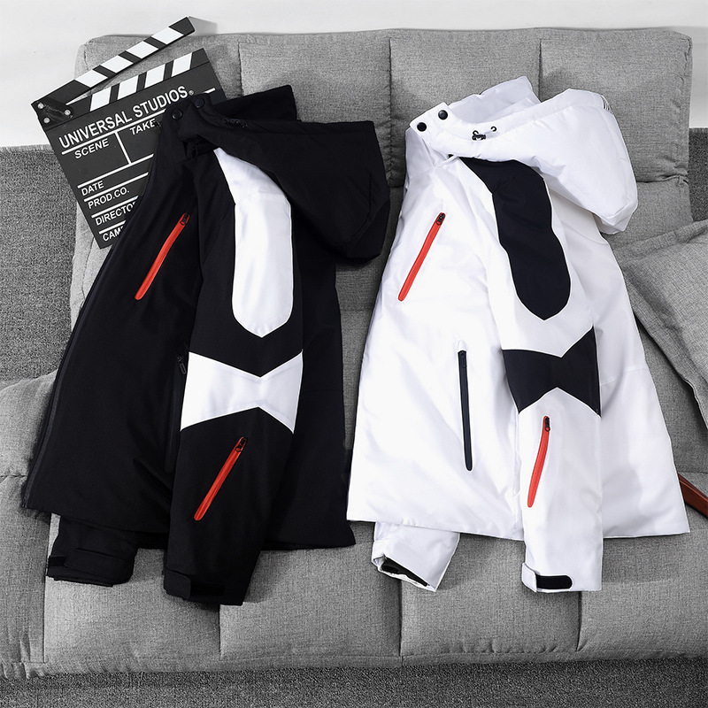 冬季新款羽绒服男短款青年连帽拼接保暖外套白鸭绒防寒服正品