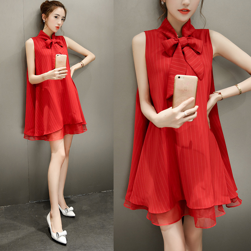 A slimming summer new organza bow chiffon dress for Korean women Specification image