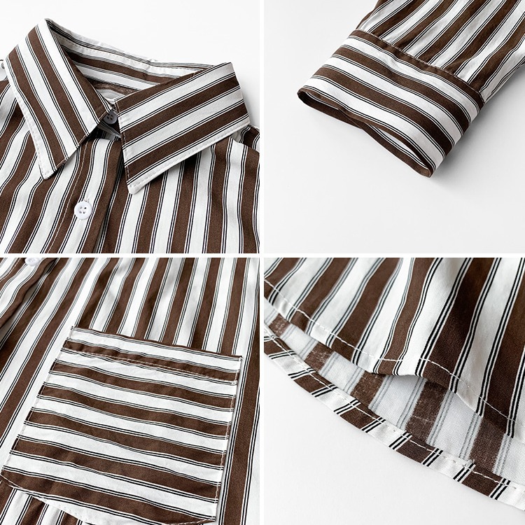 A new design of a trendy striped shirt for women, a loose Hong Kong-style shirt as a base layer Application Scenario