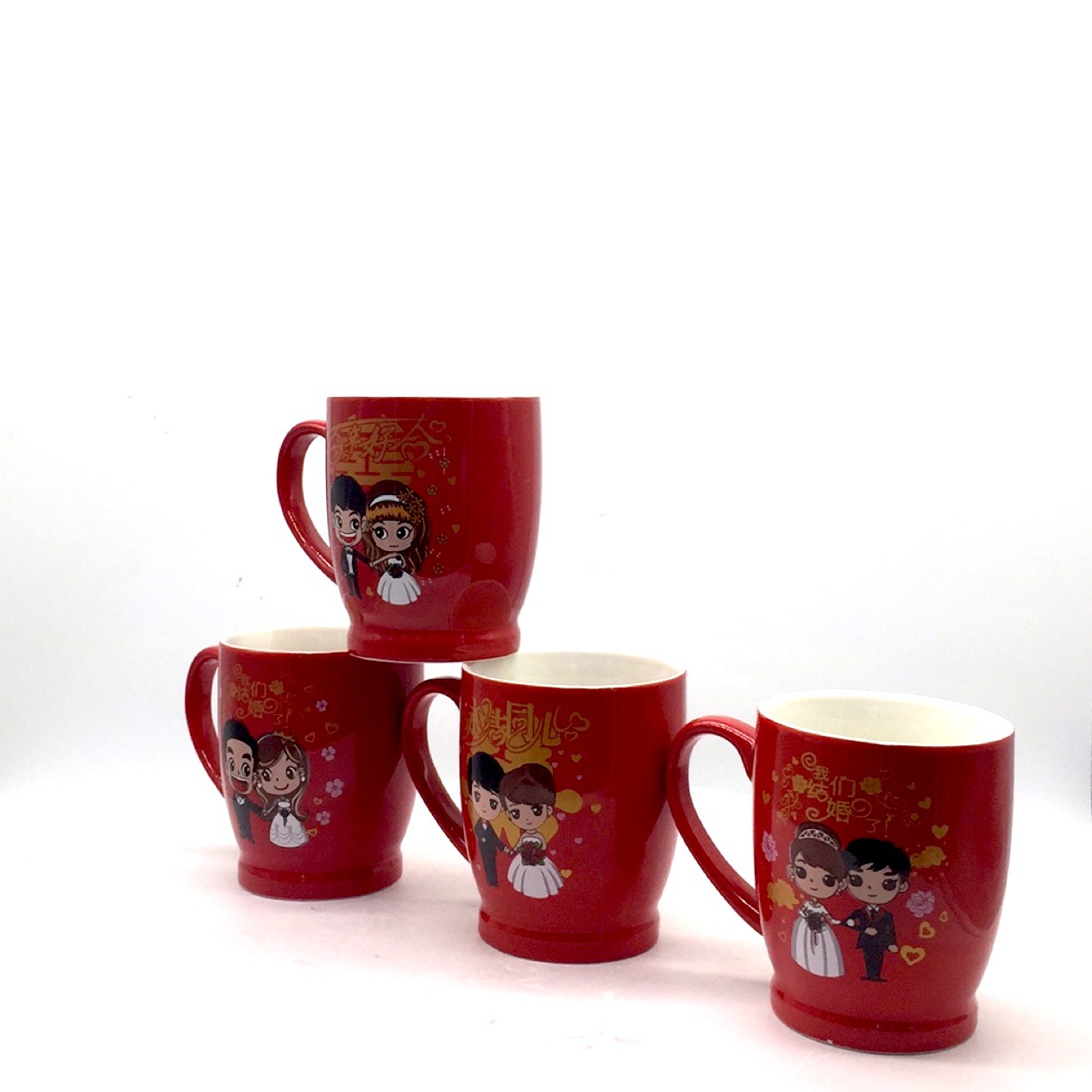 Factory wholesale mugs, couple cups, wedding cup sets, red festive wedding cartoon ceramic cups, mouthwash cups Specification image