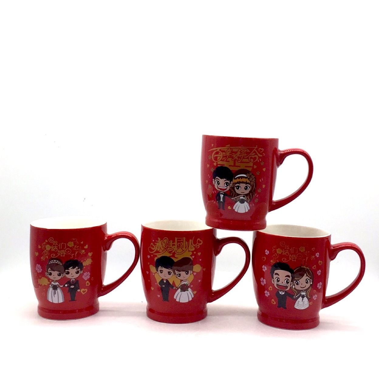 Factory wholesale mugs, couple cups, wedding cup sets, red festive wedding cartoon ceramic cups, mouthwash cups Item Picture