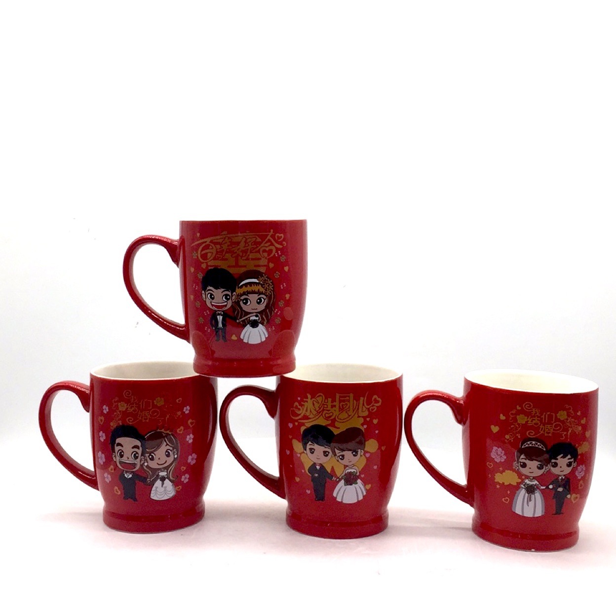 Factory wholesale mugs, couple cups, wedding cup sets, red festive wedding cartoon ceramic cups, mouthwash cups