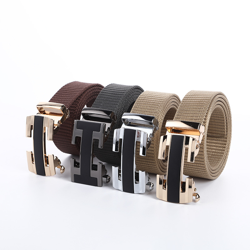 New alloy buckle toothless automatic buckle imitation nylon hole-free belt outdoor casual workwear woven belt