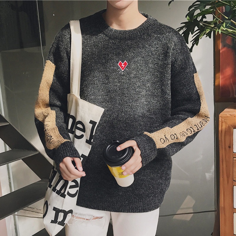 Autumn loose sweater men's fashion personality sweater jacket Male student line shirt * Men's clothing division