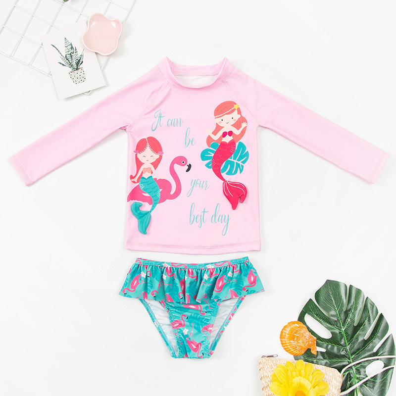儿童分体泳衣婴幼儿可爱韩版比基尼泳装亚马逊女童热卖游泳装备套