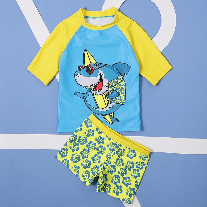 Korean boy split short sleeve swimsuit generation hair Mosaic cartoon pattern swimsuit manufacturers wholesale children's swimsuit