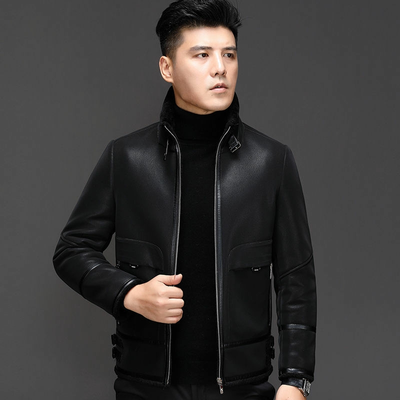 Leather leather coat male fur motorcycle male short jacket Haining fur and fleece winter sheepskin leather coat