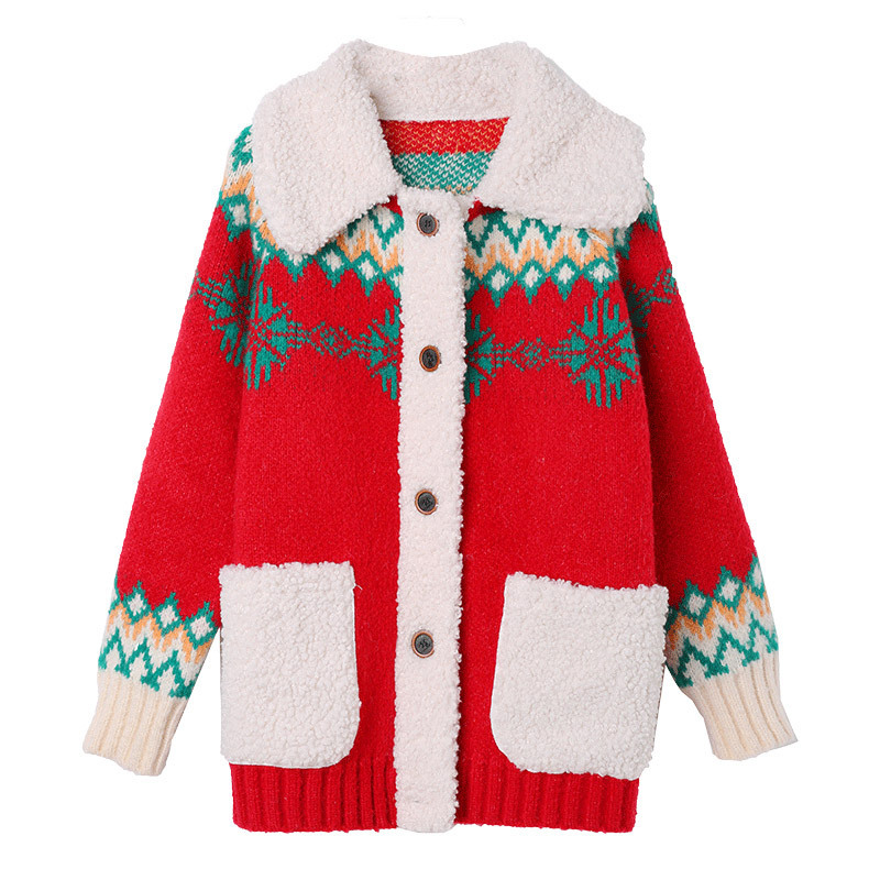 New autumn Christmas coat: Long-sleeved knitted cardigan, laid-back thickened, versatile Korean-style soft and fluffy sweater Item Picture