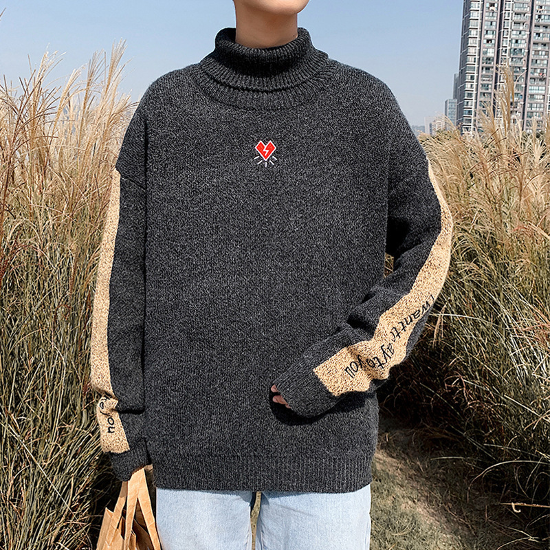 New fashion color knitted sweater unisort men's and women's turtleneck coat young students turtleneck embroidery sweater wholesale