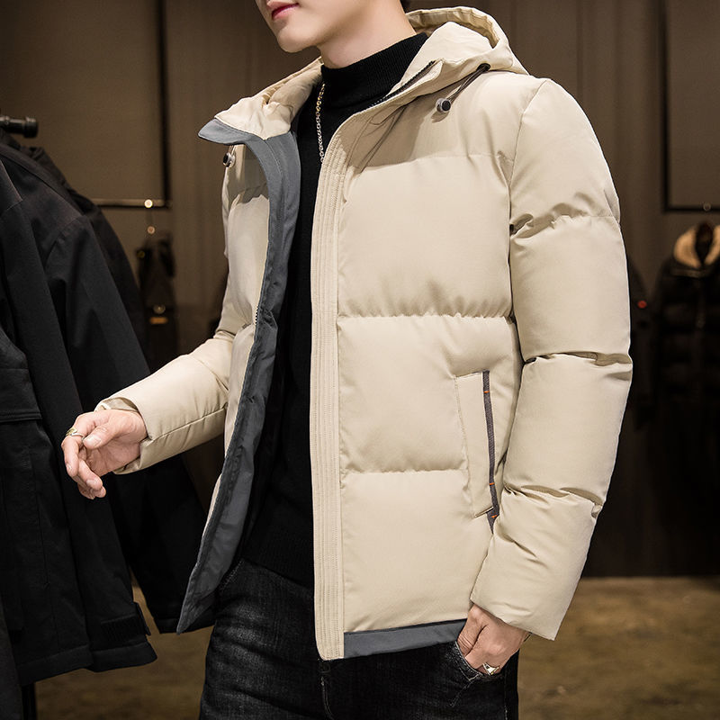 New winter men's jackets, thick cotton clothes, short hooded men's casual wear for young and middle-aged students