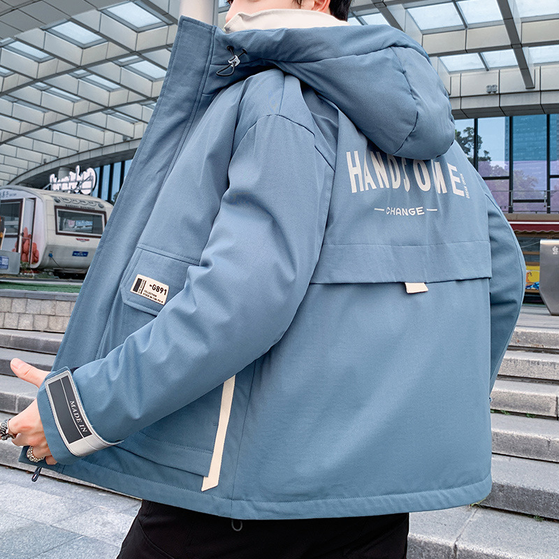 20 new winter men's fashion workwear cotton-padded jackets, thickened and warm hooded Korean-style men's jackets, trendy cotton-padded jackets