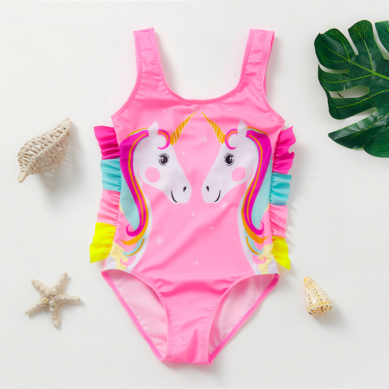 Children's Swimsuit Girls cartoon Unicorn one-piece Swimsuit Flounces girls' swimsuit 9069