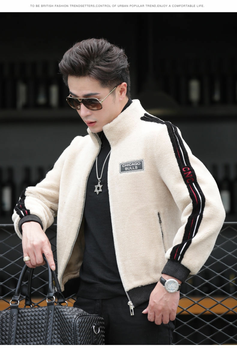 Winter fur integrated lamb fur men's thick coat Haining fur short sheep shear jacket youth jacket fashion
