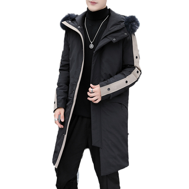 Men's mid-length cotton-padded jacket 2020 Winter new style letter youth color-blocked hooded cotton-padded jacket for men Item Picture