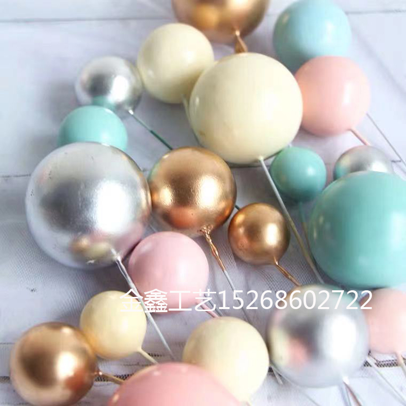 金球银球生日蛋糕装饰ins风粉色蓝色圆球甜品台摆件烘焙插件产品图