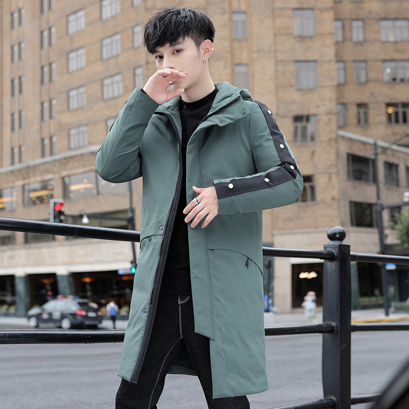 Men's mid-length cotton-padded jacket 2020 Winter new style letter youth color-blocked hooded cotton-padded jacket for men Application Scenario