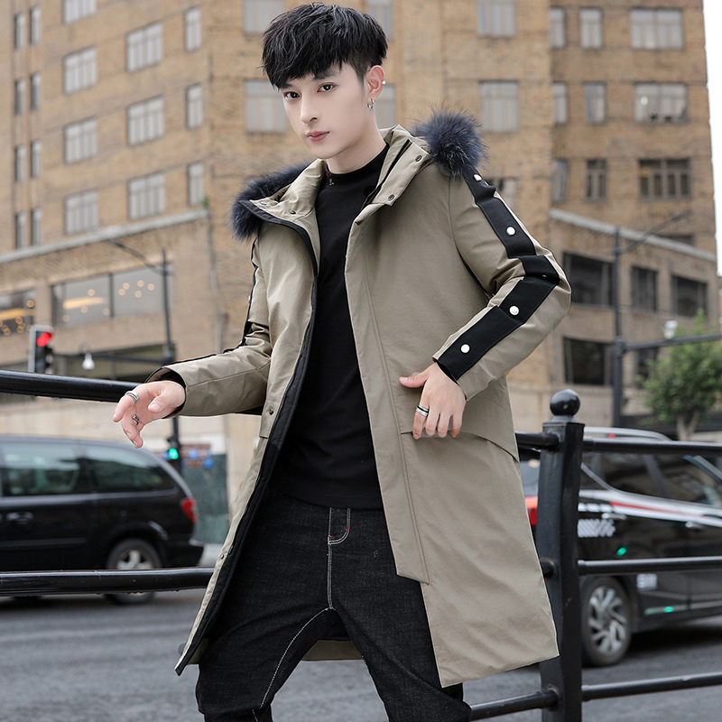 Men's mid-length cotton-padded jacket 2020 Winter new style letter youth color-blocked hooded cotton-padded jacket for men Specification image