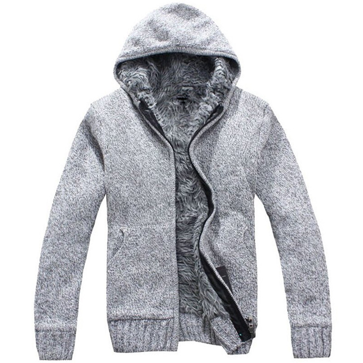 Men's zipper fleece and heavy knit sweater overcoat hooded men's trade large size Cardigan