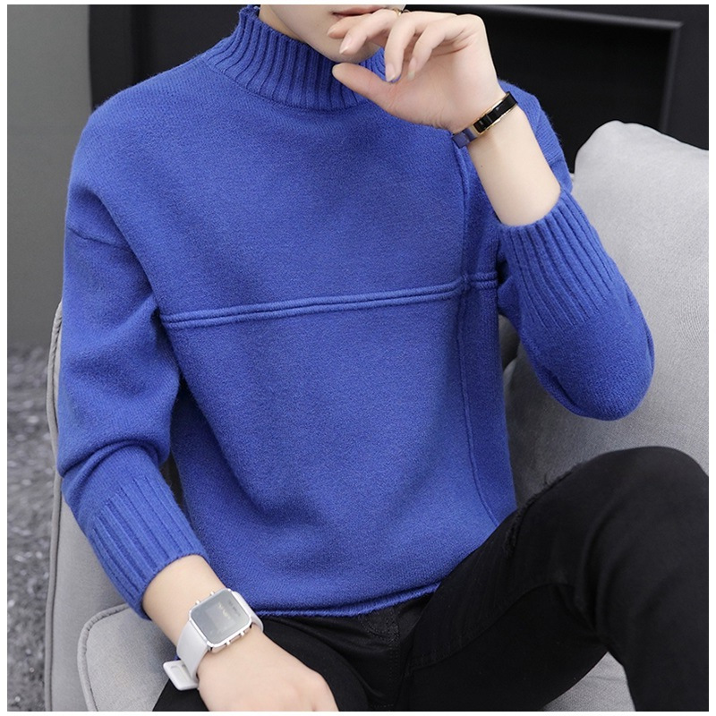 Imitation cashmere semi-turtleneck men's autumn and winter new Korean slim trend with cashmere knitted sweater men's cashmere sweater