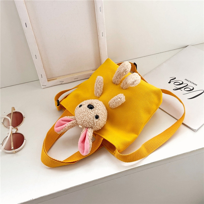 Children's bags 2021 Autumn new crossbody bag, cute rabbit chest bag, Korean-style mini canvas bags for boys and girls, trendy details Picture