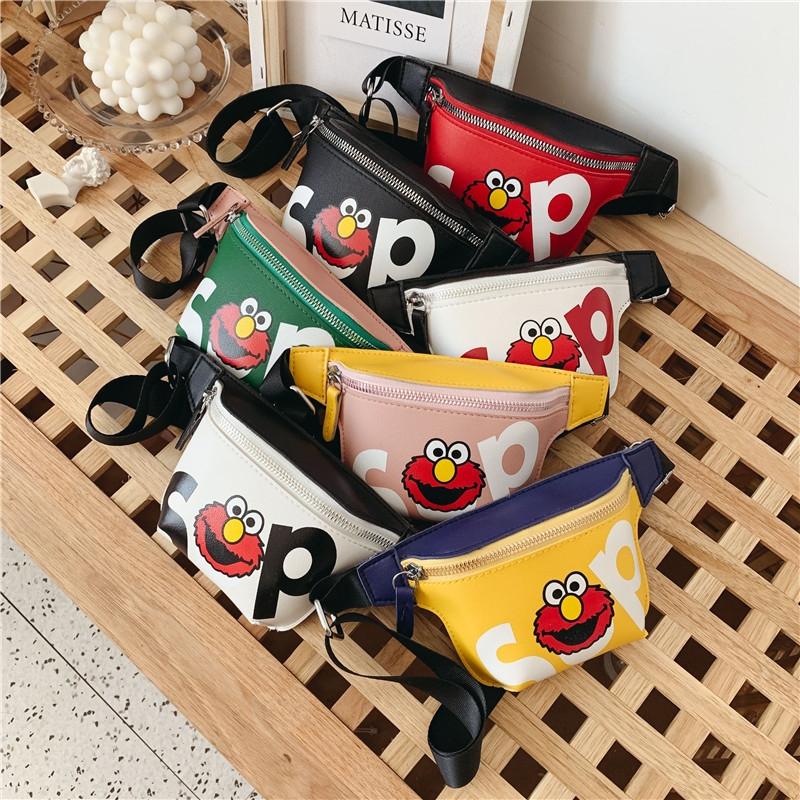Wholesale new quirky Sesame Street children's waist bags, Korean version PU children's single-shoulder bags, fashionable and cool crossbody bags