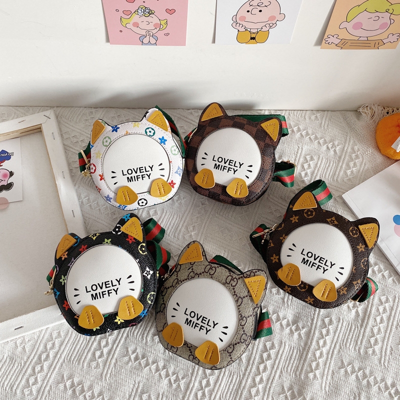 新款韩版儿童配饰包卡通时尚老花女童印花可爱小猫儿童单肩斜挎包