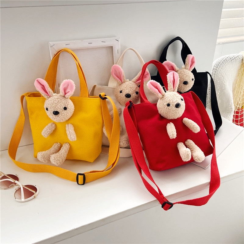 Children's bags 2021 Autumn new crossbody bag, cute rabbit chest bag, Korean-style mini canvas bags for boys and girls, trendy