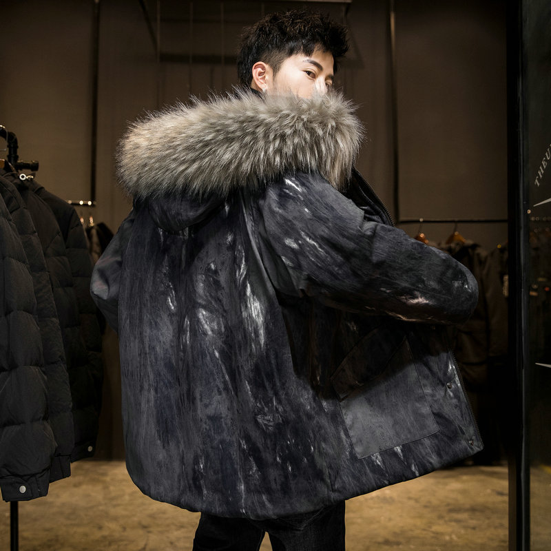 Down cotton-padded jacket for men's 2020 winter collection, new men's Hong Kong-style warm cotton-padded jacket, men's loose camouflage printed cotton-padded jacket Specification image