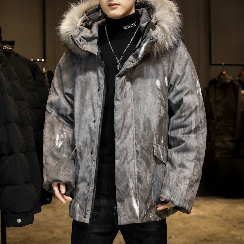 Down cotton-padded jacket for men's 2020 winter collection, new men's Hong Kong-style warm cotton-padded jacket, men's loose camouflage printed cotton-padded jacket details Picture