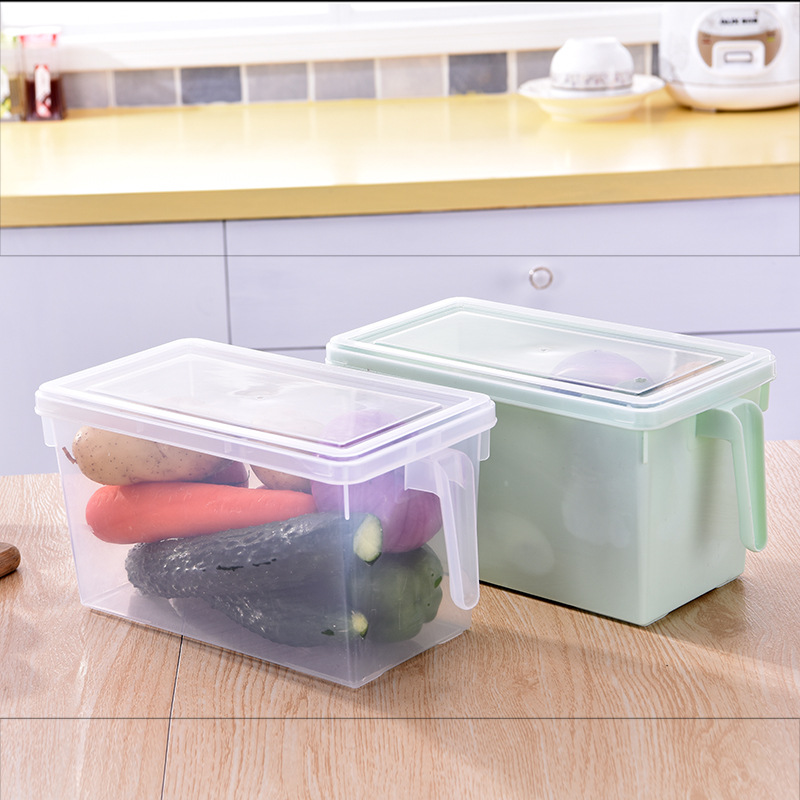 Food storage box, storage box with plastic handle, rectangular transparent refrigerator box, storage box with plastic cover that can be stacked Specification image