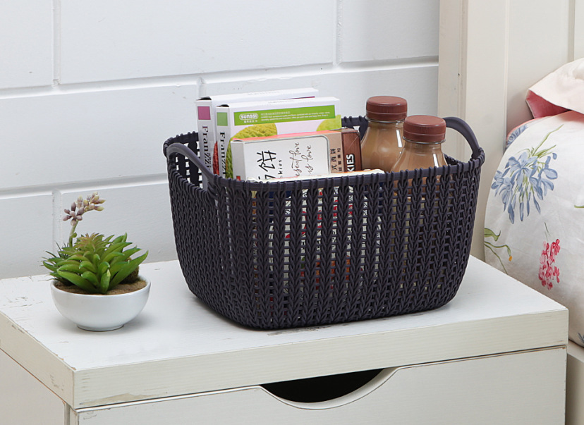 Small rattan woven storage frame, storage basket, blue plastic household daily necessities imitation details Picture