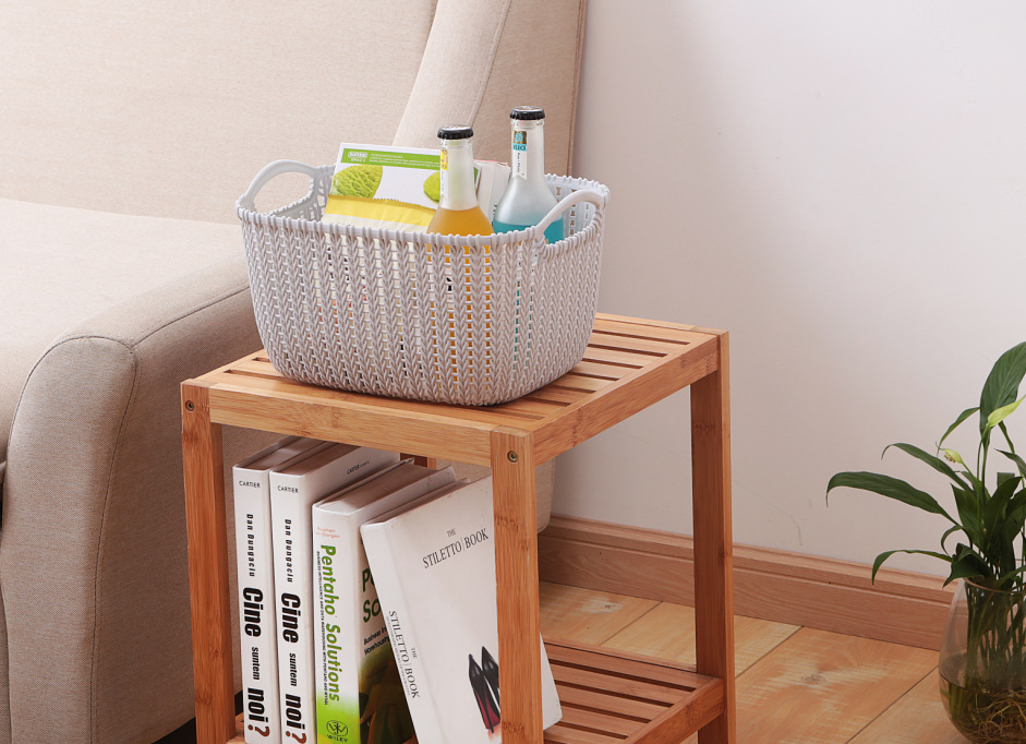 Small rattan woven storage frame, storage basket, blue plastic household daily necessities imitation Application Scenario