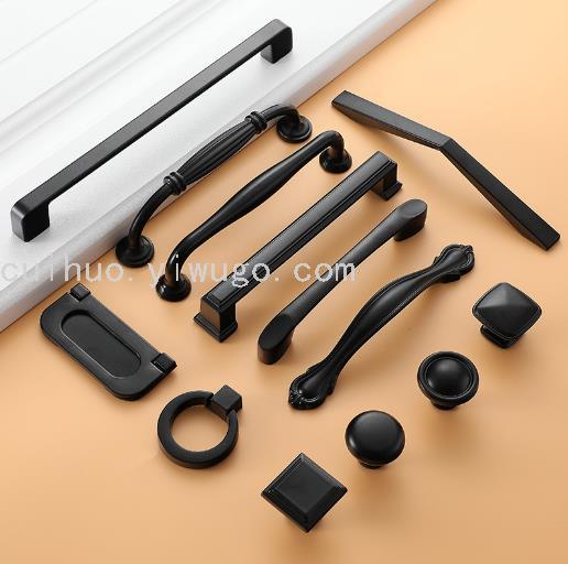 Factory direct sales of black aluminum alloy solid European-style modern handles for cabinets, wardrobes, door handles and furniture hardware