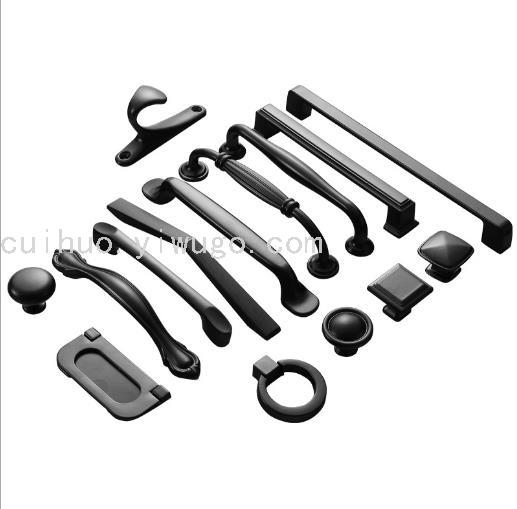 Factory direct sales of black aluminum alloy solid European-style modern handles for cabinets, wardrobes, door handles and furniture hardware Specification image