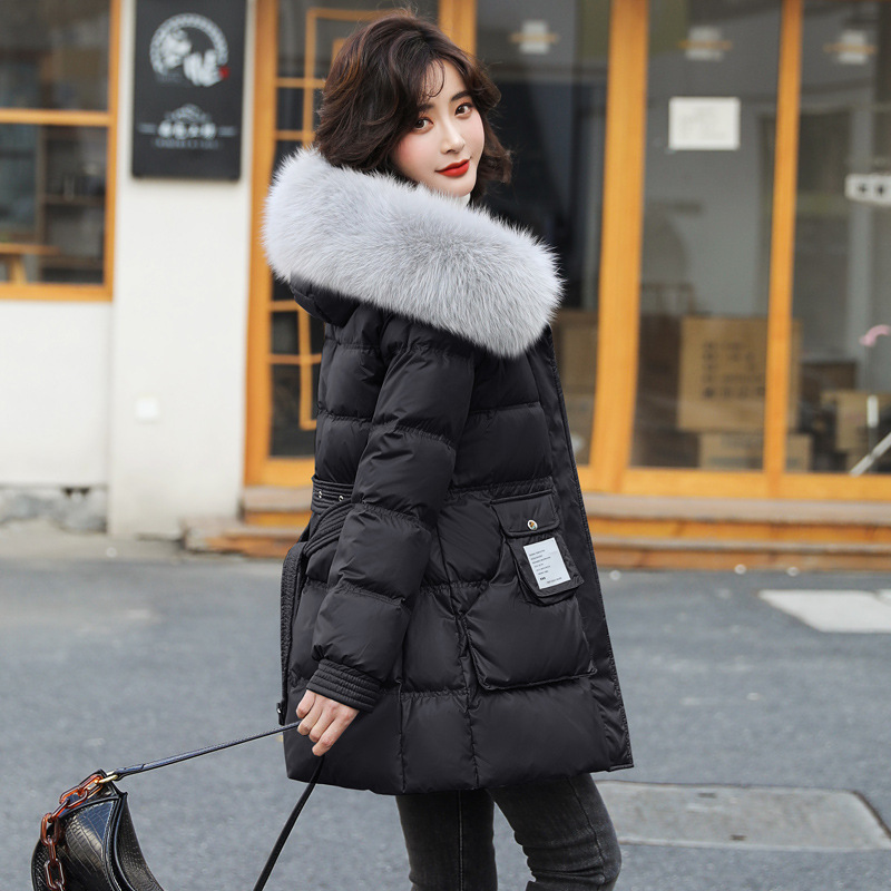 Fox fur down jacket for women, mid-length, 2020 winter new style, petite, waist-cinched, thickened, large fur collar white duck down coat Application Scenario