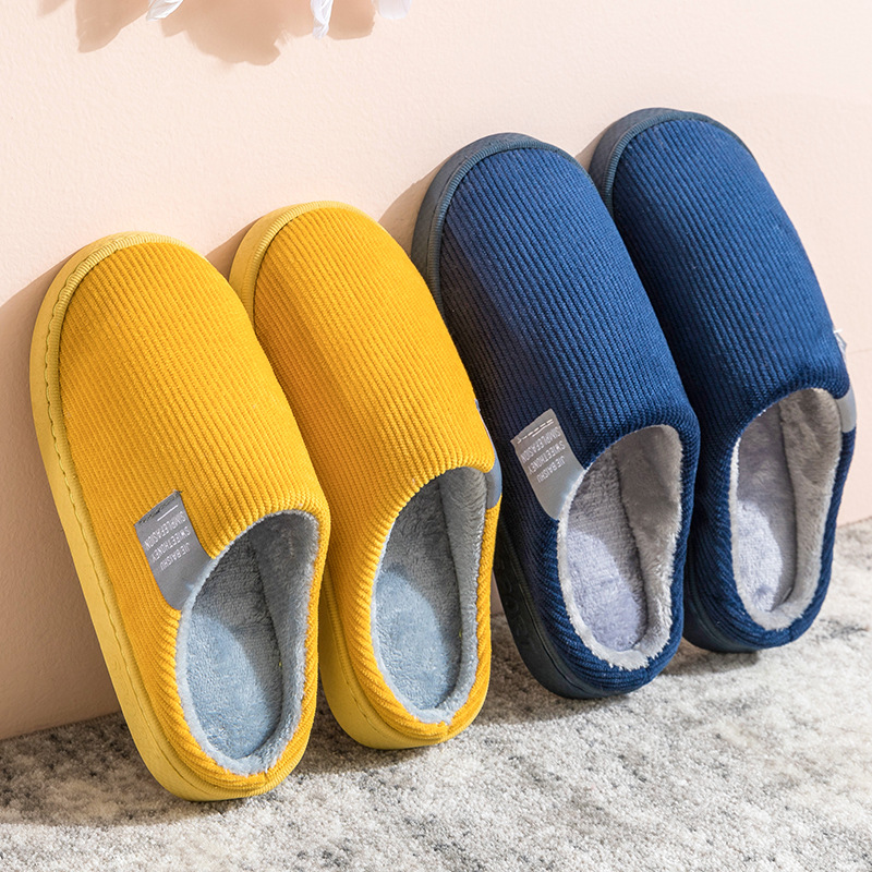 2020 Cotton slippers women's home autumn and winter indoor warmth Couple plush home anti-slip thick-soled postpartum shoes
