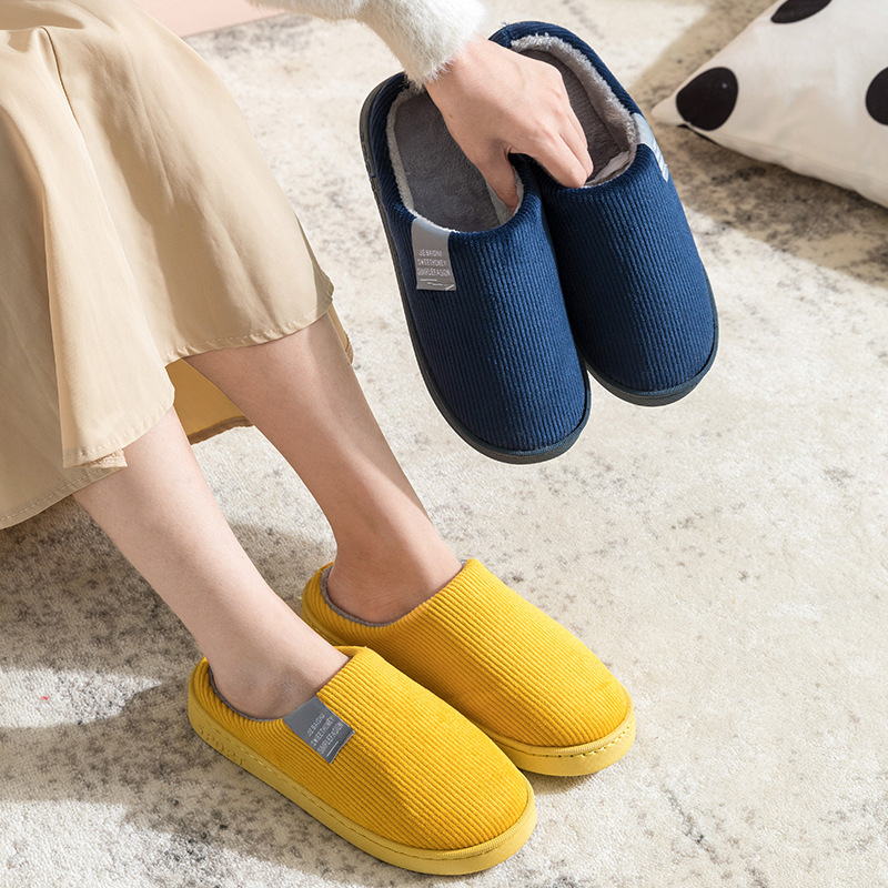 2020 Cotton slippers women's home autumn and winter indoor warmth Couple plush home anti-slip thick-soled postpartum shoes Specification image