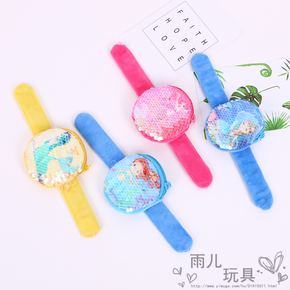 Cartoon sequin Mermaid hand with plush circle snap Circle wrist ornament children's cute coin purse hand link day