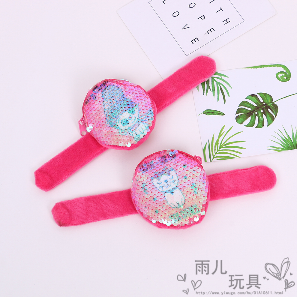 Fashionable sequined women and children's coin purse, new plush wrist strap, papapapa ring, cute bracelet wallet gift details Picture