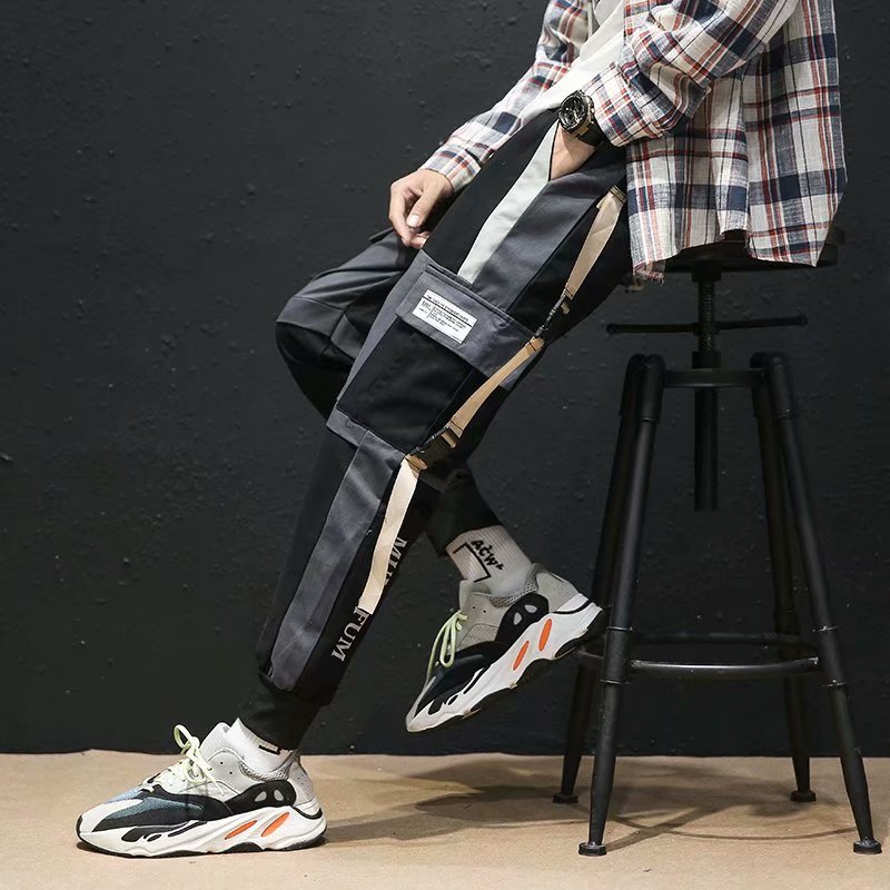 The new loose spring and autumn style of the trendy men's workwear pants from the popular Instagram brand, Hong Kong style, can be tightened and are casual and trendy pants Item Picture