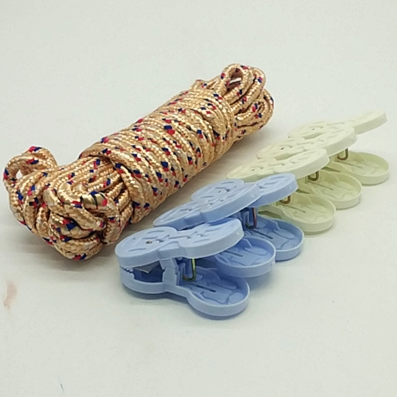 Sunshine Department Store bag 6 pieces of clips, 10m color braided rope, clothes drying rope, polypropylene rope, binding rope Specification image